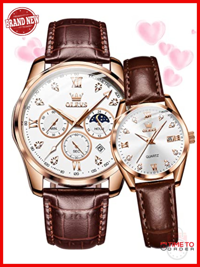 Chronograph Leather Dress Watch With Luminous Moon Phase Date